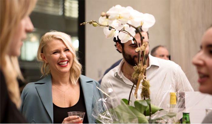 Drs. Alterman and Abrahamian socialize and laugh at the new office's grand opening.